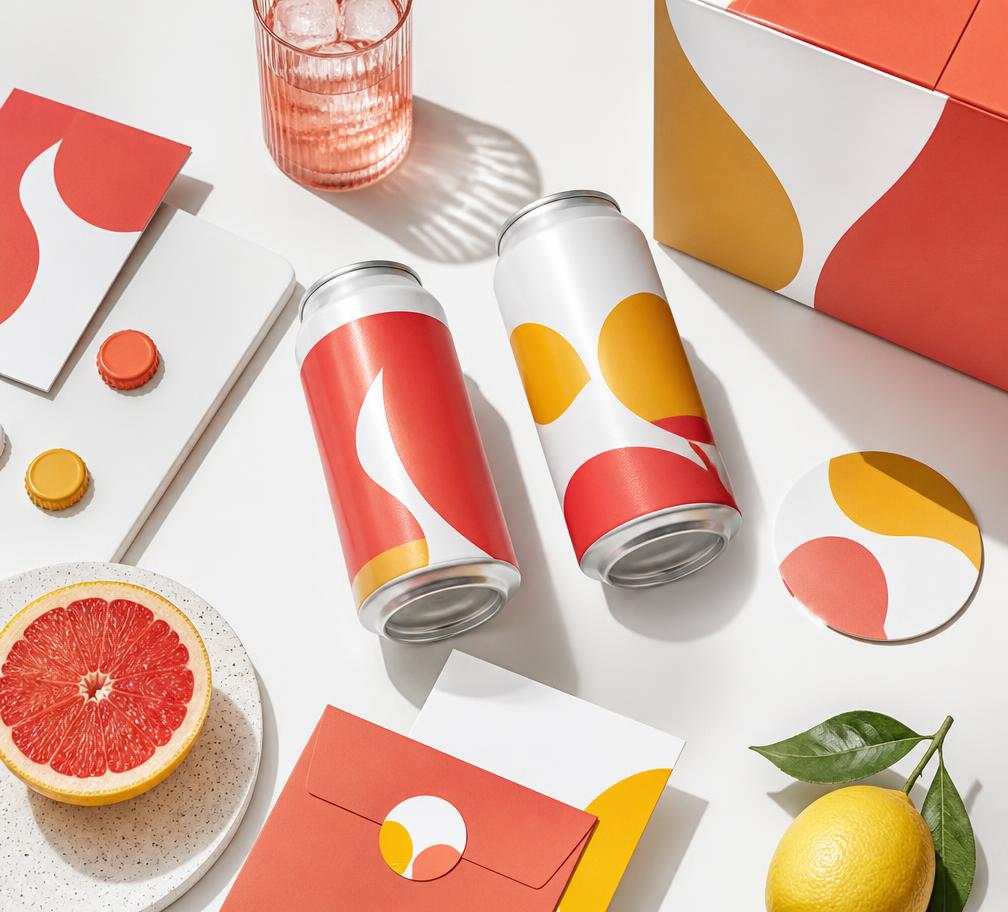 Bright modern beverage packaging identity